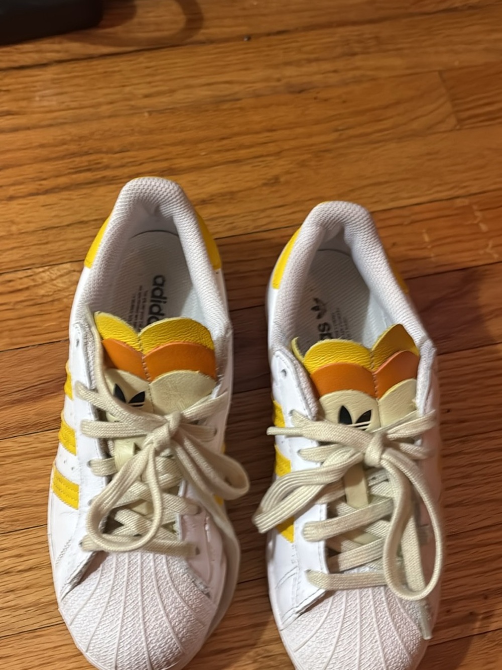 adidas Kids White Sneakers with Yellow Accents